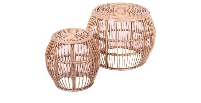 Set van 2 nestbare rotan salontafels voor de tuin - SIENNE Collectie - Natuurlijke elegantie