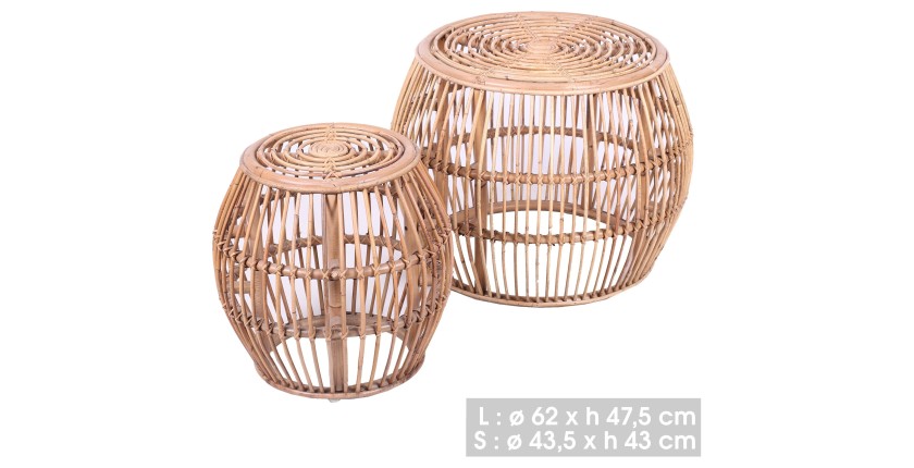 Lot de 2 tables basses gigognes de jardin en rotin – Collection SIENNE – Élégance naturelle