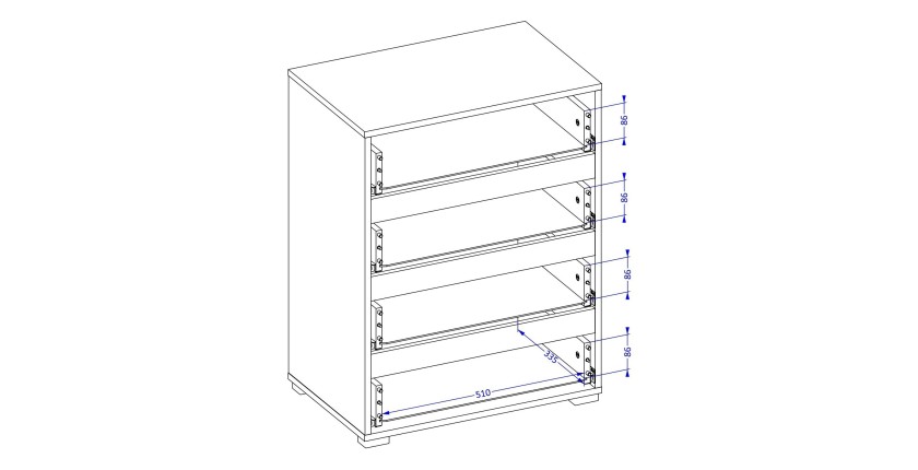 Petit buffet HAVANA – 4 tiroirs – Blanc et noir – Design moderne et compact