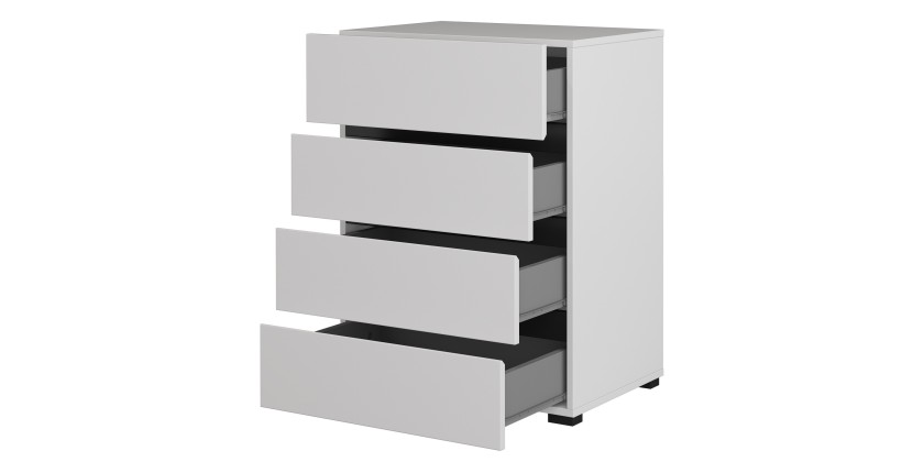 Petit buffet HAVANA – 4 tiroirs – Blanc et noir – Design moderne et compact
