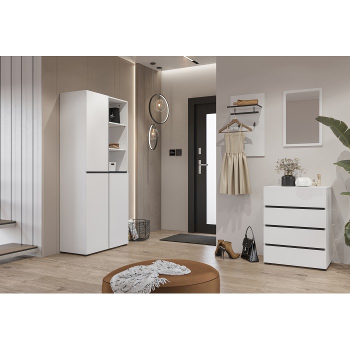 Pequeño buffet HAVANA – 4 cajones – Blanco y negro – Diseño moderno y compacto
