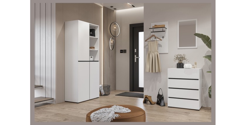 Kleines Sideboard HAVANA – 4 Schubladen – Weiß und Schwarz – Modernes und kompaktes Design