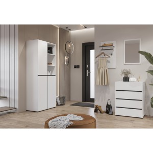 Kleines Sideboard HAVANA – 4 Schubladen – Weiß und Schwarz – Modernes und kompaktes Design