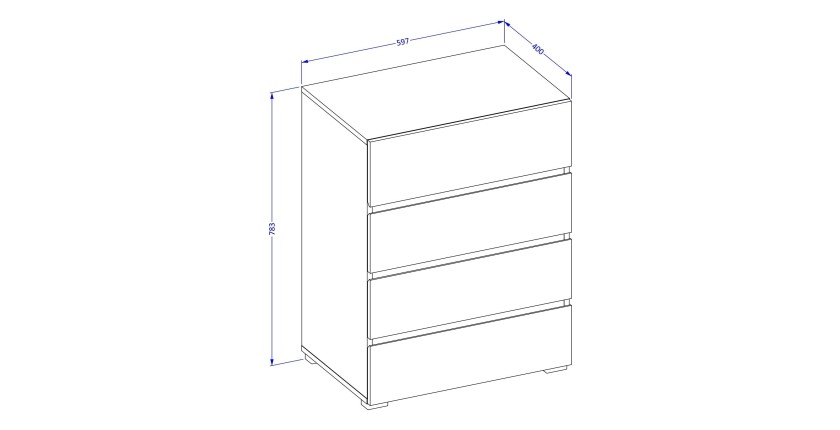 Petit buffet HAVANA – 4 tiroirs – Blanc et noir – Design moderne et compact