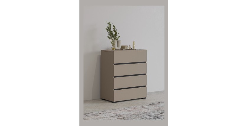 Pequeño buffet HAVANA – 4 cajones – Beige y negro – Aspecto moderno y acogedor