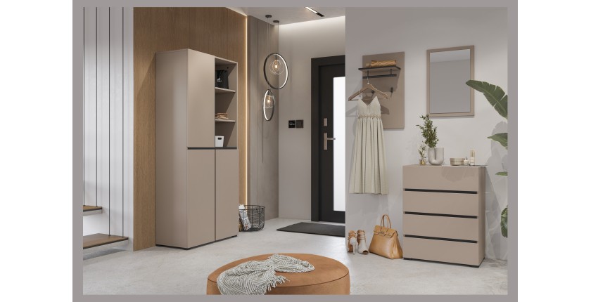 Pequeño buffet HAVANA – 4 cajones – Beige y negro – Aspecto moderno y acogedor
