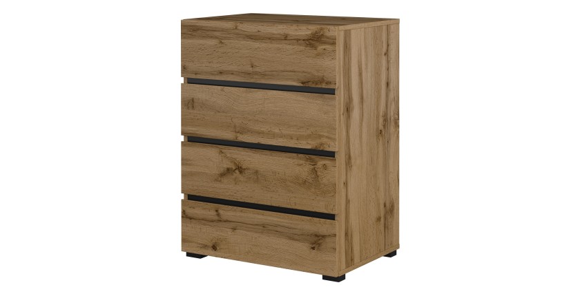 Klein buffet HAVANA – 4 laden – Eiken en zwart – Natuurlijke en moderne stijl