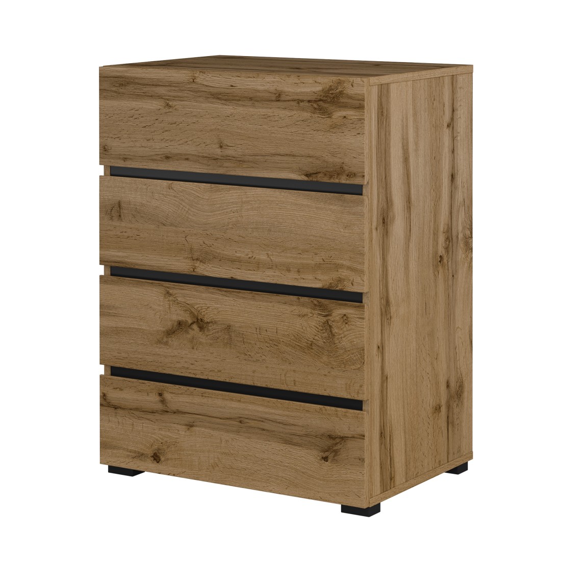 Klein buffet HAVANA – 4 laden – Eiken en zwart – Natuurlijke en moderne stijl
