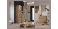 Petit buffet HAVANA – 4 tiroirs – Chêne et noir – Style naturel et moderne