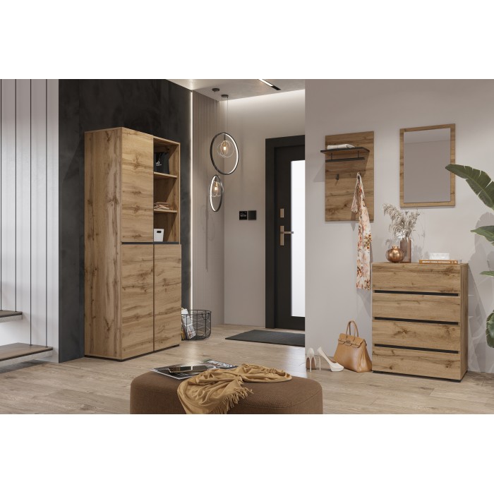 Piccolo buffet HAVANA – 4 cassetti – Rovere e nero – Stile naturale e moderno