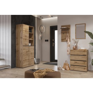 Klein buffet HAVANA – 4 laden – Eiken en zwart – Natuurlijke en moderne stijl