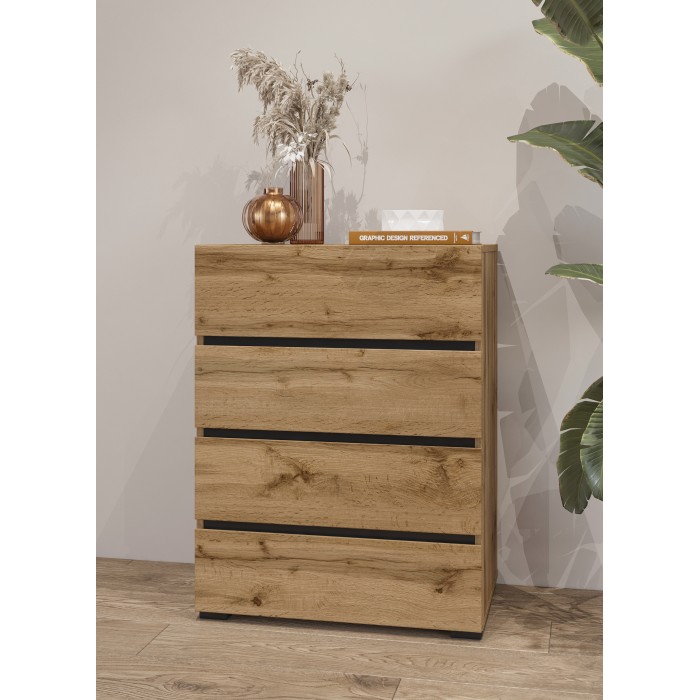Piccolo buffet HAVANA – 4 cassetti – Rovere e nero – Stile naturale e moderno