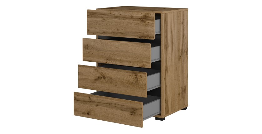Klein buffet HAVANA – 4 laden – Eiken en zwart – Natuurlijke en moderne stijl