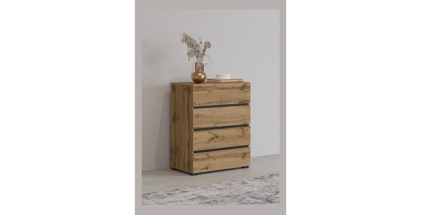 Klein buffet HAVANA – 4 laden – Eiken en zwart – Natuurlijke en moderne stijl