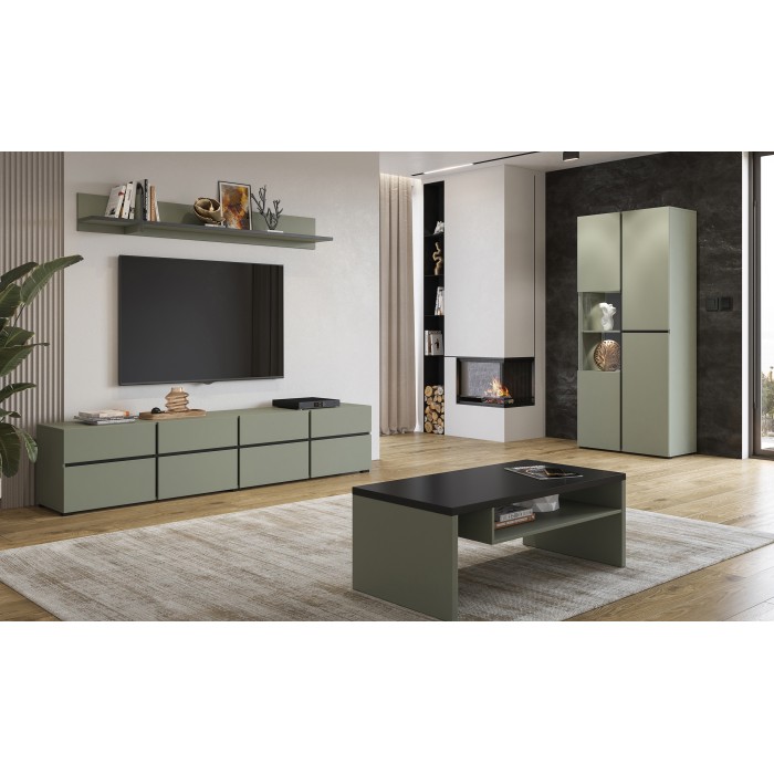 Lage tafel HAVANA – Saliegroen en zwart – Matzwart blad – Met nis – Modern ontwerp