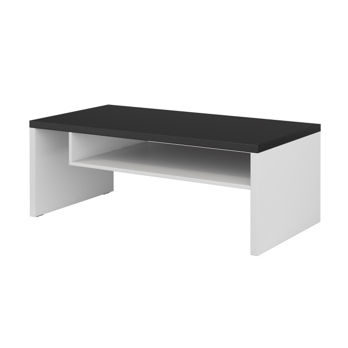 Table basse HAVANA – Blanc mat et noir – Plateau noir mat – Avec niche – Design moderne