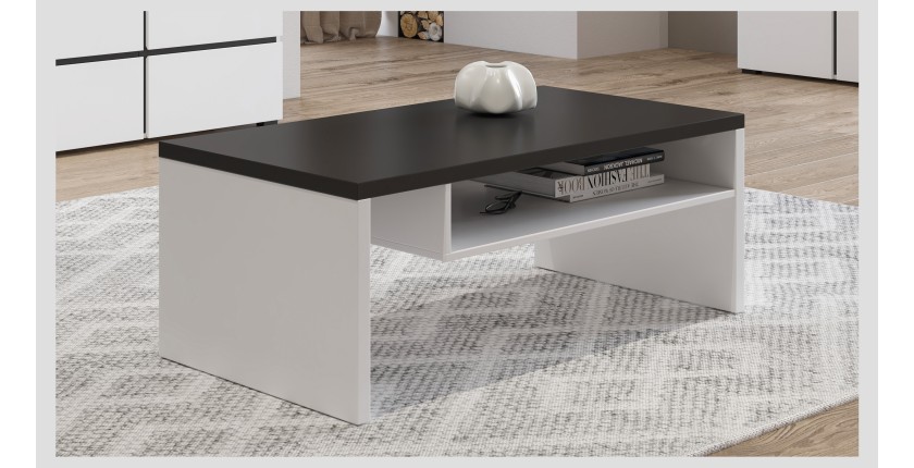 Table basse HAVANA – Blanc mat et noir – Plateau noir mat – Avec niche – Design moderne