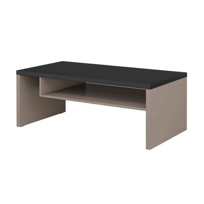 Table basse HAVANA – Beige et noir – Plateau noir mat – Avec niche – Élégance douce et moderne