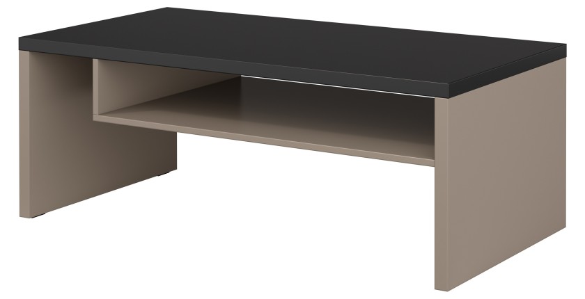 Table basse HAVANA – Beige et noir – Plateau noir mat – Avec niche – Élégance douce et moderne