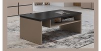 Table basse HAVANA – Beige et noir – Plateau noir mat – Avec niche – Élégance douce et moderne