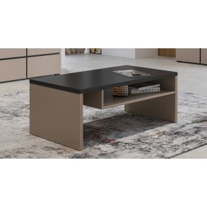 &lt;table lage HAVANA - Beige en zwart - Mat zwart blad - Met nis - Zachte en moderne elegantie