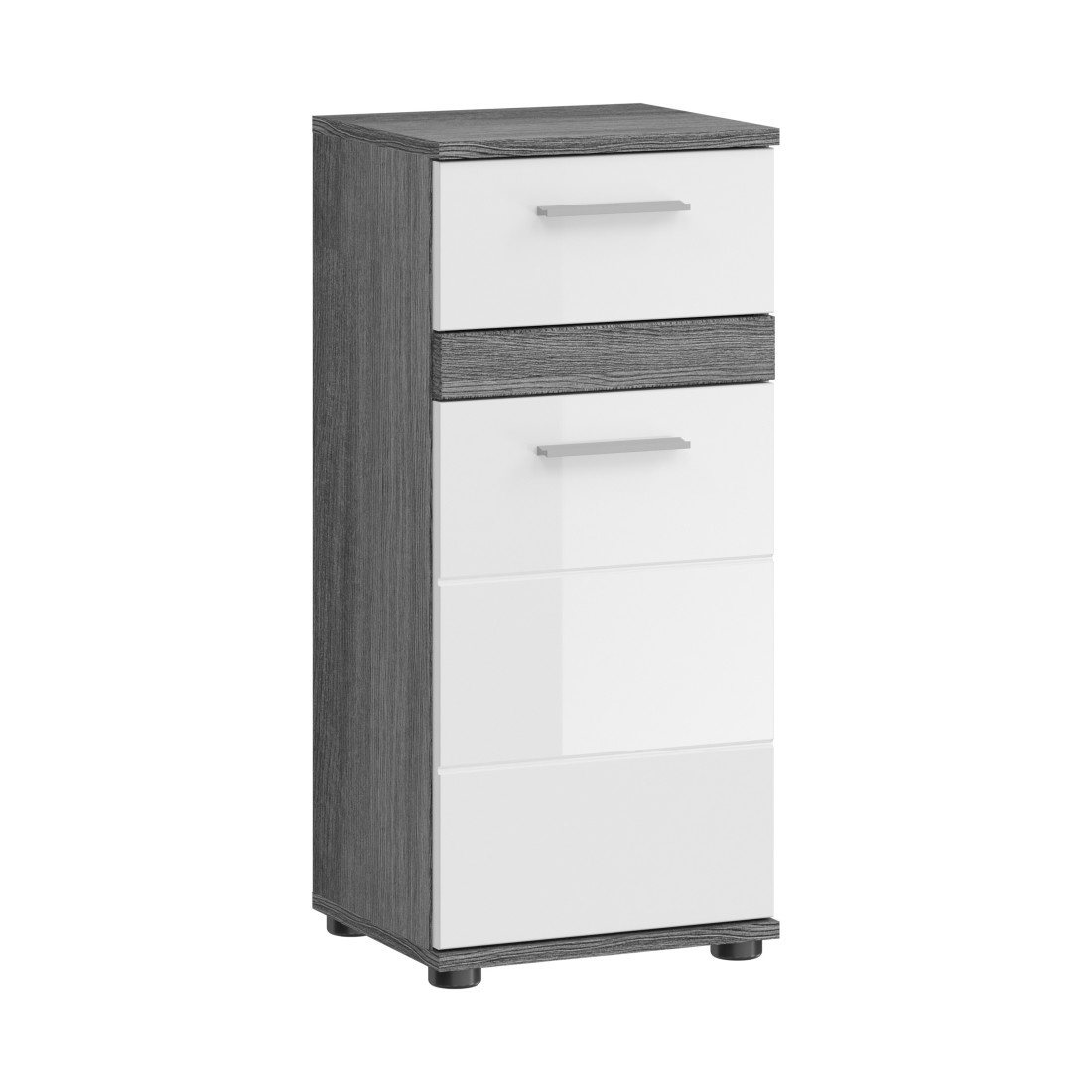 Armoire de salle de bain – Collection WILLIAM – 2 niches, 1 porte, 1 tiroir – Coloris blanc et chêne cendré 