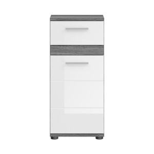 Armoire de salle de bain – Collection WILLIAM – 2 niches, 1 porte, 1 tiroir – Coloris blanc et chêne cendré 