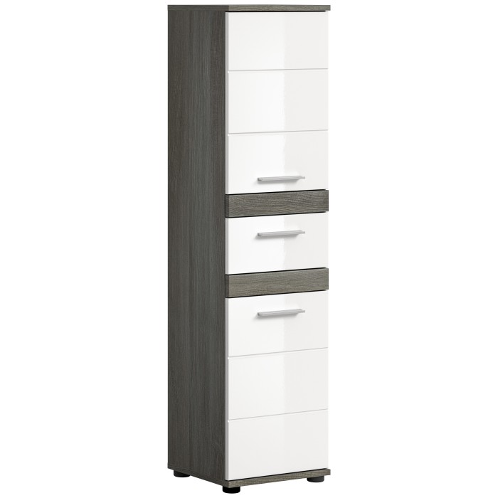 Colonne de salle de bain WILLIAM – 2 portes et 1 tiroir – Blanc et gris foncé 