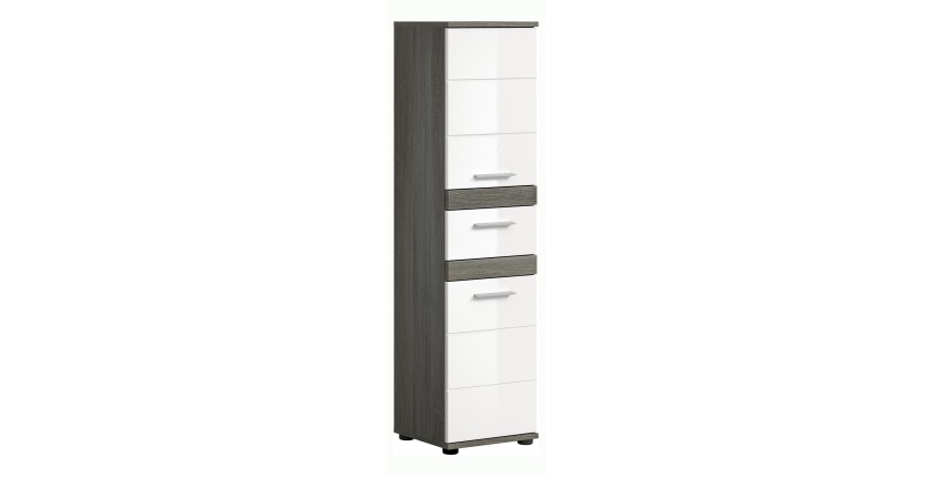 Colonne de salle de bain WILLIAM – 2 portes et 1 tiroir – Blanc et gris foncé 