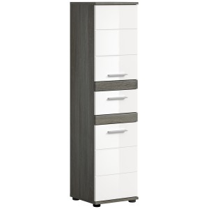 Colonne de salle de bain WILLIAM – 2 portes et 1 tiroir – Blanc et gris foncé 