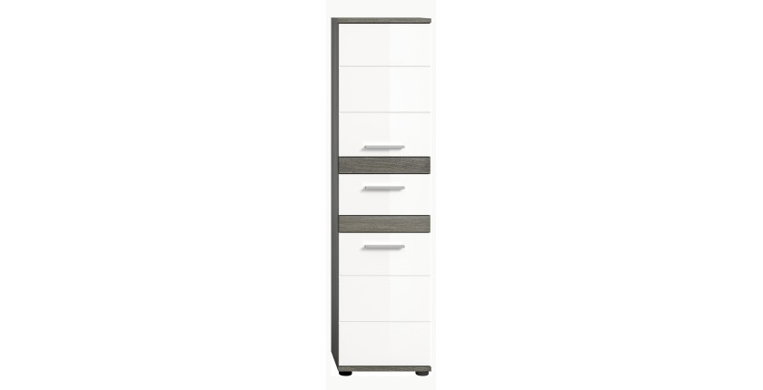 Colonne de salle de bain WILLIAM – 2 portes et 1 tiroir – Blanc et gris foncé 