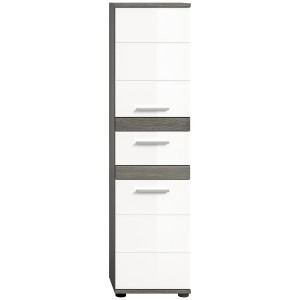 Colonne de salle de bain WILLIAM – 2 portes et 1 tiroir – Blanc et gris foncé 