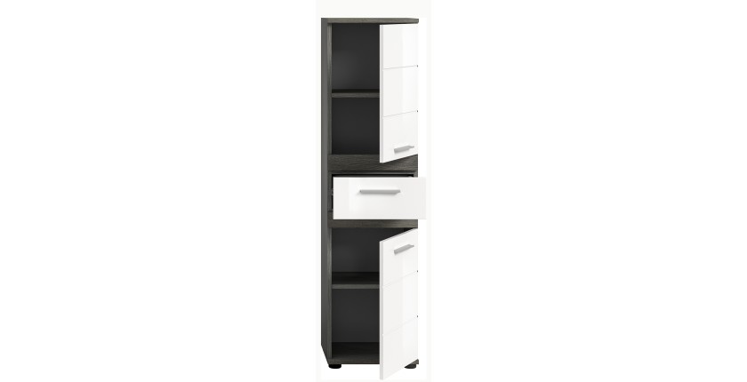 Colonne de salle de bain WILLIAM – 2 portes et 1 tiroir – Blanc et gris foncé 