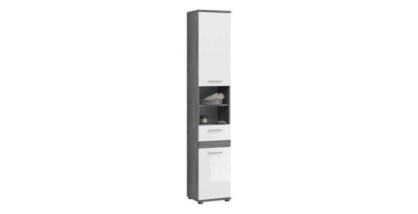 Colonne de salle de bain WILLIAM 2 portes et 1 tiroir – Blanc et gris foncé 