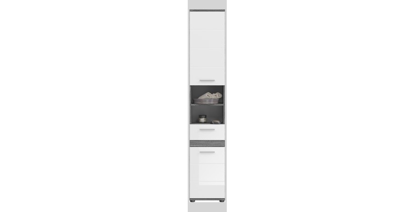 Colonne de salle de bain WILLIAM 2 portes et 1 tiroir – Blanc et gris foncé 