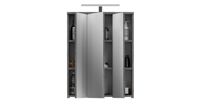 Meuble de rangement de salle de bain WILLIAM – Avec LED – Blanc et gris foncé – 9 niches suspendues 