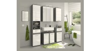 Meuble de rangement de salle de bain WILLIAM – Avec LED – Blanc et gris foncé – 9 niches suspendues 