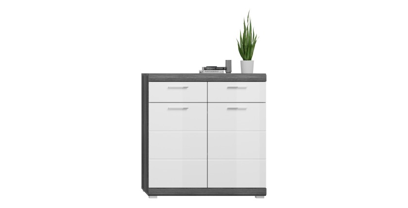 Buffet SCOTT – Blanc brillant – 2 portes, 2 tiroirs – À poser 