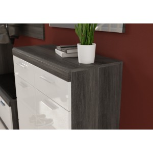 Buffet SCOTT – Blanc brillant – 2 portes, 2 tiroirs – À poser 