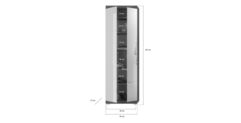 Meuble de rangement SCOTT – Blanc brillant – 6 niches, 1 porte – À poser 