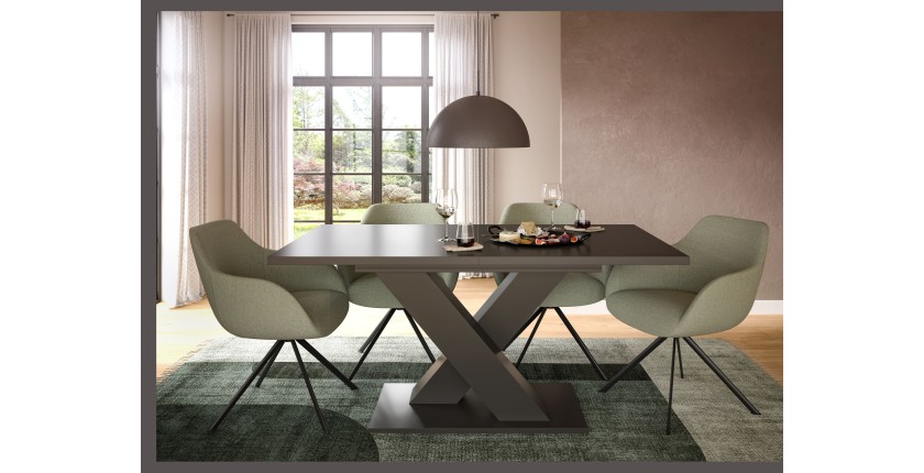 Table extensible CAPTURE – Pied design en X – Gris foncé – 150 à 190 cm 