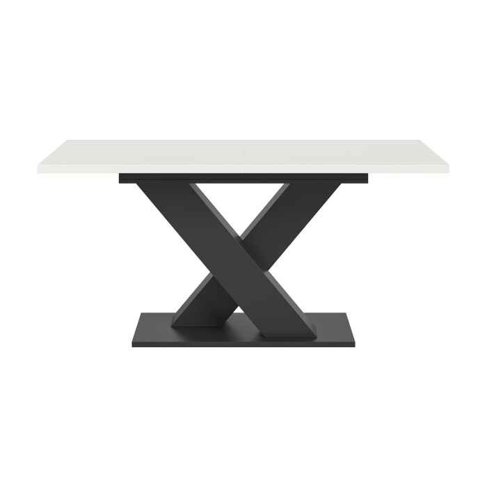 Uitschuifbare tafel CAPTURE - X-vormig design onderstel - Donkergrijze structuur en wit blad - 150 tot 190 cm 