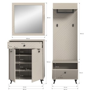 Complete ingangset LUNA - Mat beige - 3 delen - 195x190x35 cm 