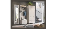 Ensemble d'entrée complet LUNA – Beige mat – 215x190x35 cm – 6 niches, 5 étagères 