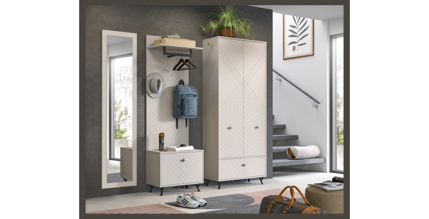Ensemble d'entrée complet LUNA – Beige mat – 215x190x35 cm – 6 niches, 5 étagères 