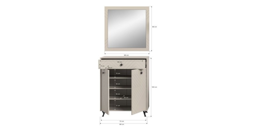 Ensemble d'entrée complet LUNA – Beige mat – 80x190x35 cm – Compact et fonctionnel 