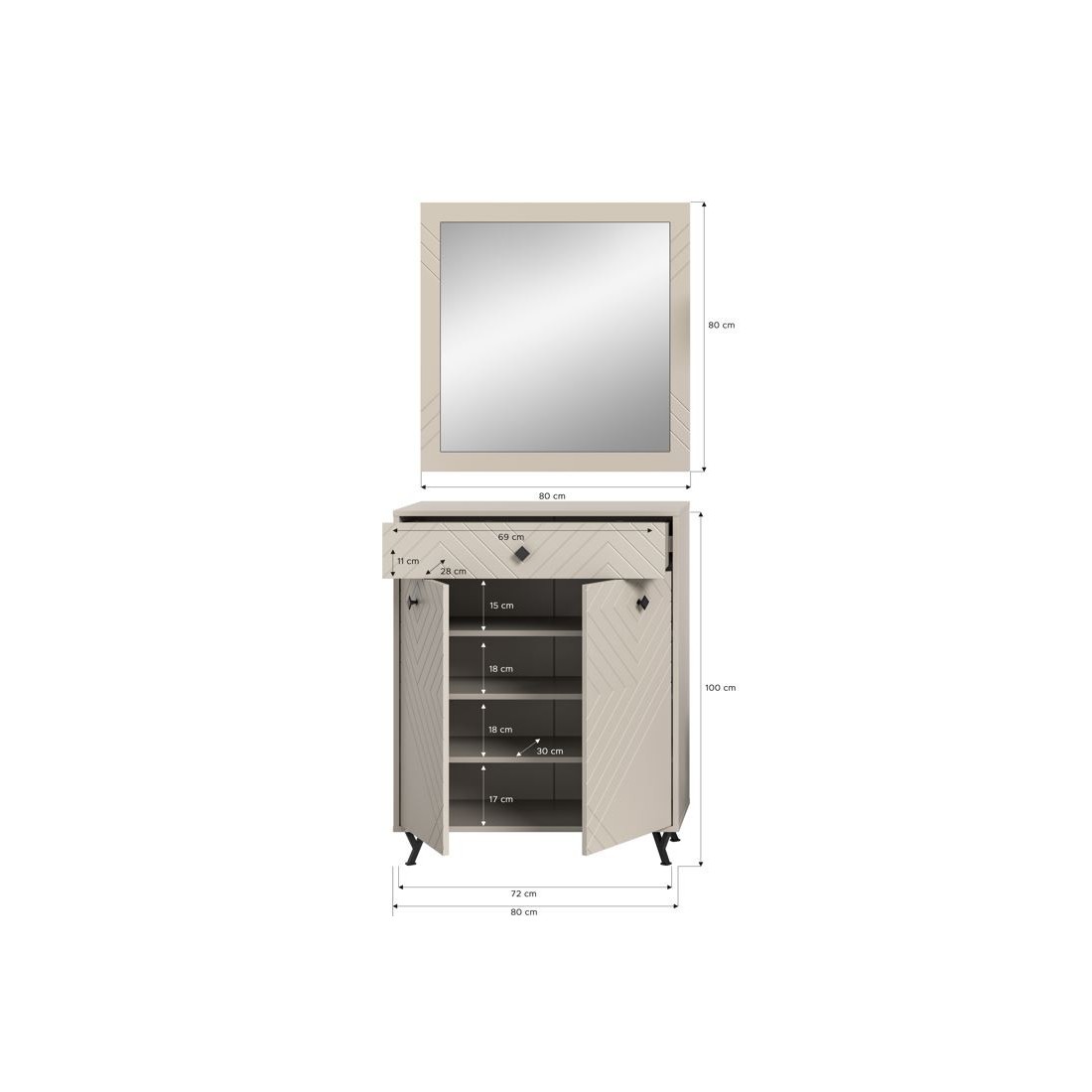 Ensemble d'entrée complet LUNA – Beige mat – 80x190x35 cm – Compact et fonctionnel 
