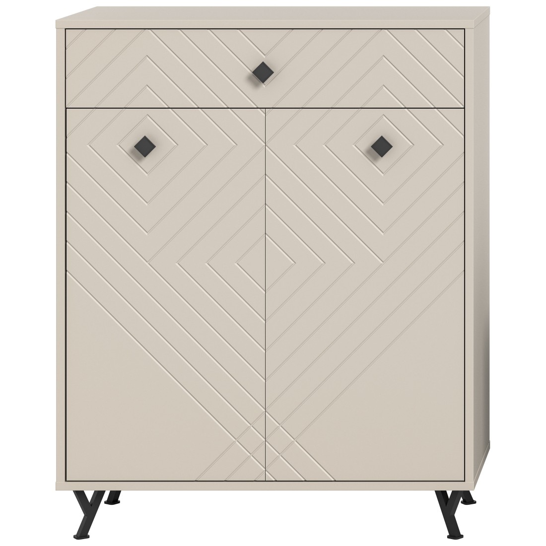 Meuble à chaussures LUNA – Beige mat – 2 portes battantes – 80x100x35 cm 