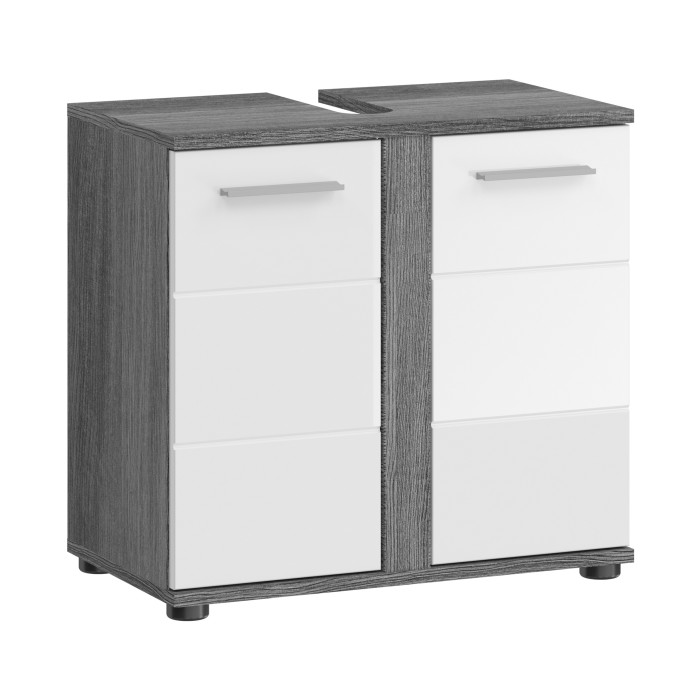 Mobile sottolavabo WILLIAM - Grigio scuro e bianco - 57x60x34 cm - 2 porte 
