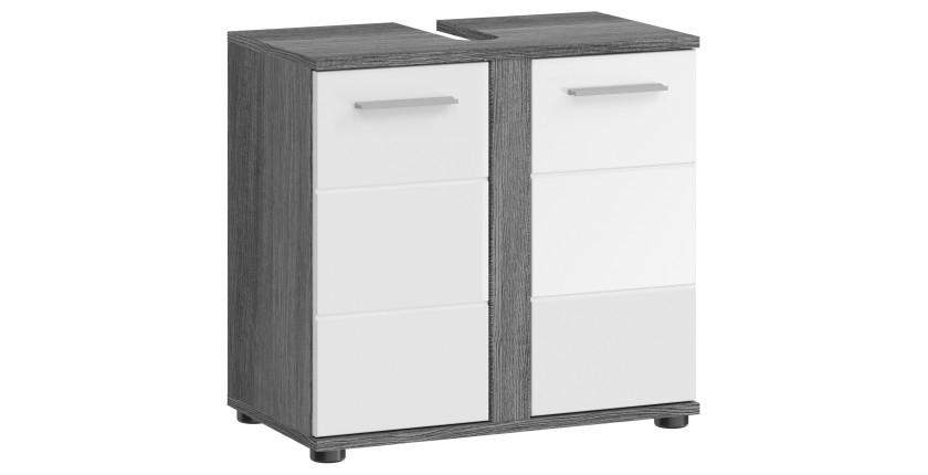 Unterschrank für Waschbecken WILLIAM – Dunkelgrau und Weiß – 57x60x34 cm – 2 Türen 